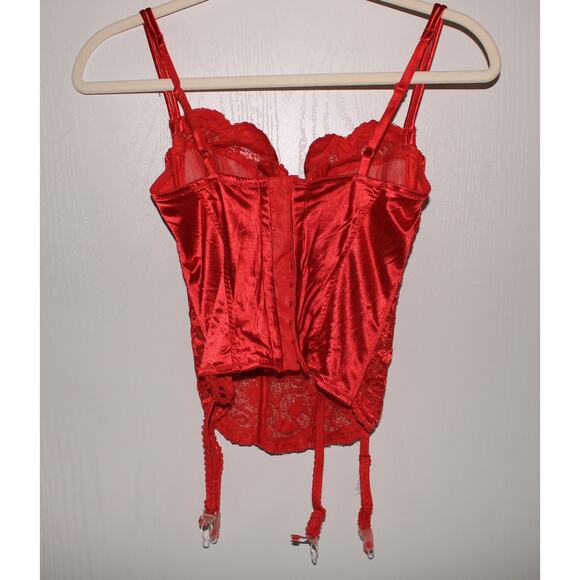 Vintage Victoria Secret Gold Label Red Lace Floral Bustier with Garter Hooks 34C - Picture 2 of 6